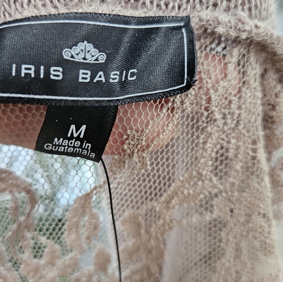 Irish Basic- Biege Open Cardigan Sweater Lace back, mid sleeve Womens Sz M NWT - Picture 5 of 6